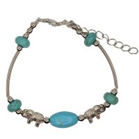 BR8297 TURQUOISE BEAD BRACELET W/ ELEPHANT
