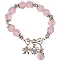 BR8298 PINK BEADED BRACELET W/ ELEPHANT CHARM