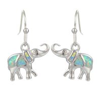 E2184 BLUE SYNTHETIC OPAL STAINLESS STEEL ELEPHANT EARRINGS