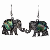 E2196 ELEPHANT W/ PAUA SHELL HOOK EARRINGS