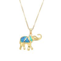 P8291 BLUE SYNTHETIC OPAL STAINLESS STEEL GOLD ELEPHANT PENDANT