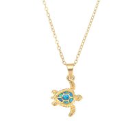 P8293 BLUE SYNTHETIC OPAL STAINLESS STEEL GOLD TURTLE PENDANT