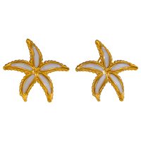 E2205 GOLD AND WHITE STARFISH STAINLESS STEEL EARRINGS