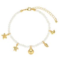 ANP8357 PEARL ANKLET WITH GOLD MARINE CHARMS