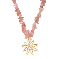 P8346 PURPLE STRAWBERRY STONE CHIP CHOKER WITH GOLD SUN