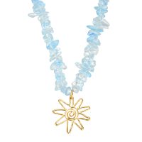 P8347 BLUE GLASS CHIP CHOKER WITH GOLD SUN