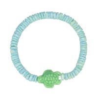 BR8370 BABY BLUE HEISHI W/ GREEN TURTLE BRACELET
