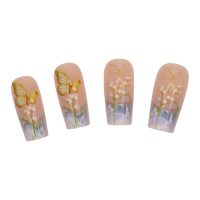 NA1003 24 PIECE CLEAR/GOLD BUTTERFLIES STICK ON NAILS W/STICKY DOTS AND NAIL FILE – PACKED IN A HANGSELL BOX