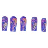NA1004 24 PIECE PURPLE/JELLYFISH STICK ON NAILS W/STICKY DOTS AND NAIL FILE – PACKED IN A HANGSELL BOX