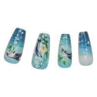 NA1005 24 PIECE BLUE/DOLPHINS STICK ON NAILS W/STICKY DOTS AND NAIL FILE – PACKED IN A HANGSELL BOX