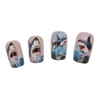 NA1006 24 PIECE SHARK STICK ON NAILS W/STICKY DOTS AND NAIL FILE – PACKED IN A HANGSELL BOX
