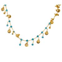 P8359 GOLD MULTI SEASHELL BLUE STONE PENDANT