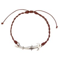 BR8389 BROWN LEATHER BRACELET W/ HAMMERHEAD SHARK