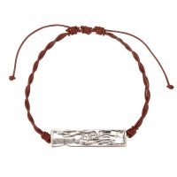 BR8390 BROWN LEATHER BRACELET W/ WAVE PLAQUE