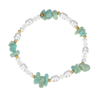 BR8432 AMAZONITE CHIP AND PEARL GOLD BEAD BRACELET