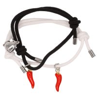 BR8452 RED CHILLIS BLACK AND WHITE COTTON  STRING BRACELET