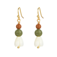 E2220 WHITE TULIP BEADED HOOK EARRINGS