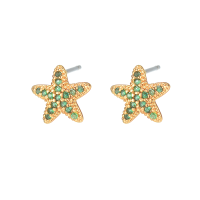 E2221 GREEN CRYSTAL GOLD STAR EARRINGS