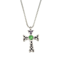 P8443 GREEN STONE STAINLESS STEEL CROSS CHOKER