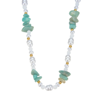 P8448 AMAZONITE CHIP AND PEARL GOLD BEAD NECKLACE