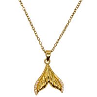 P8466 GOLD AND TINY CRYSTALS WHALE TAIL PENDANT