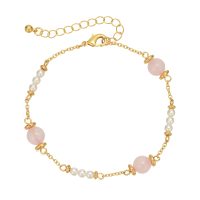 ANP8508 ROSE QUARTZ & PEARL GOLD CHAIN ANKLET