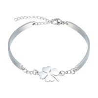 BR8468 STAINLESS STEEL 4 LEAF CLOVER BANGLE