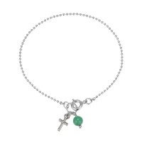 BR8471 CROSS AND GREEN GEM BALLCHAIN BRACELET