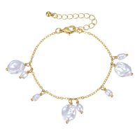 BR8476 DANGLE PEARLS GOLD CHAIN BRACELET