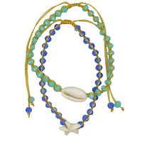 BR8500 2 PIECE GREEN & BLUE BEAD BRACELETS WITH SHELL
