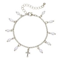 BR8509 PEARL CHAIN BRACELET W/ CROSS