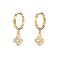 E2232 SPARKLY GOLD CLOVER HOOP EARRINGS