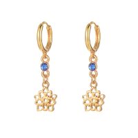 E2233 FLOWER  W/ BLUE GEM HOOP EARRINGS
