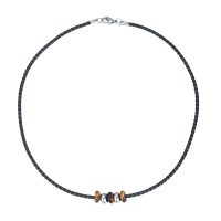 P8488 TIGER EYE AND STAINLESS STEEL DISCS LEATHER CHOKER