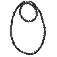 P8503 BLACK WOODEN BEAD BRACELET & PENDANT SET