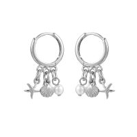 E2245 HOOP EARRINGS W/ SHELL, STARFISH & PEARL